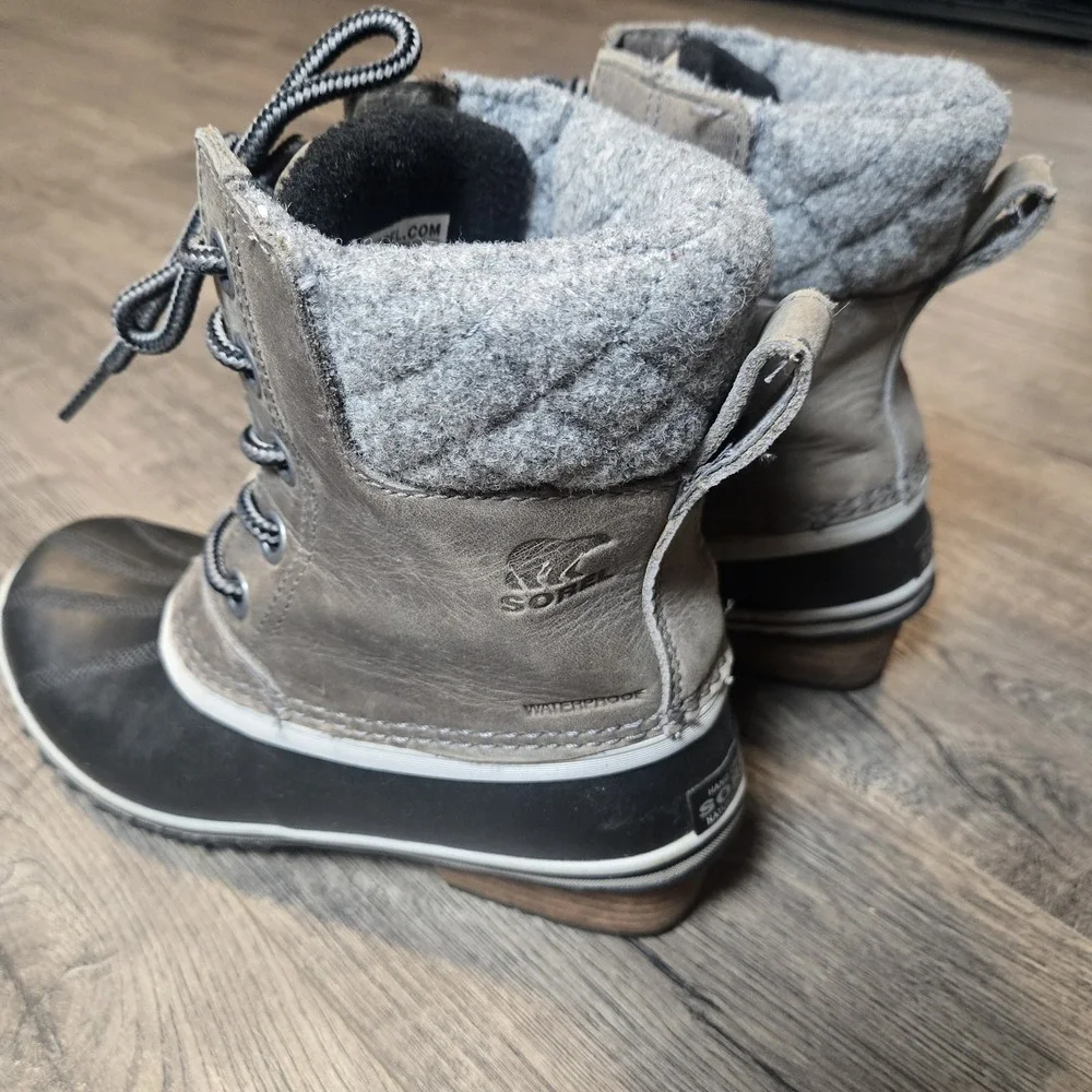 Sorel Slimpack II Boots Women 6 Gray Black Nubuck Fleece Lined Waterproof Duck